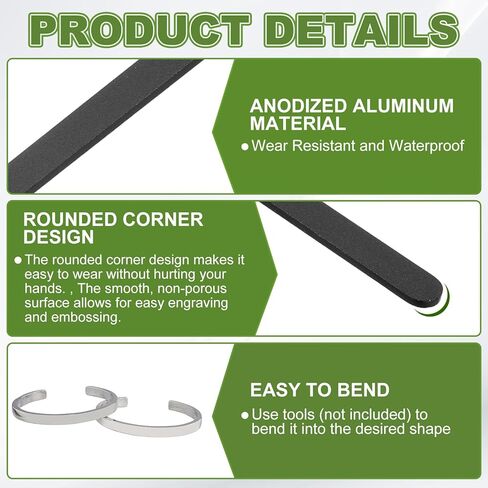 PATIKIL 6 x 0.2 x 0.06 Inch Anodized Aluminum Bracelet Blanks 10Pcs Metal Stamping Engraving Blanks for Cuff Bracelet Making DIY Crafts, Black in Saudi Arabia