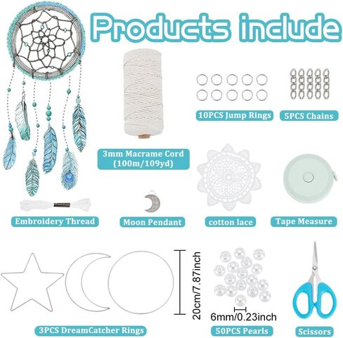 FREEBLOSS 3 Set Moon and Star Macrame Kit - Star Moon Dreamcatcher with Video Instructions - DIY Boho Wall Art - Macrame Wall Decoration for Bedroom Beginners in Saudi Arabia