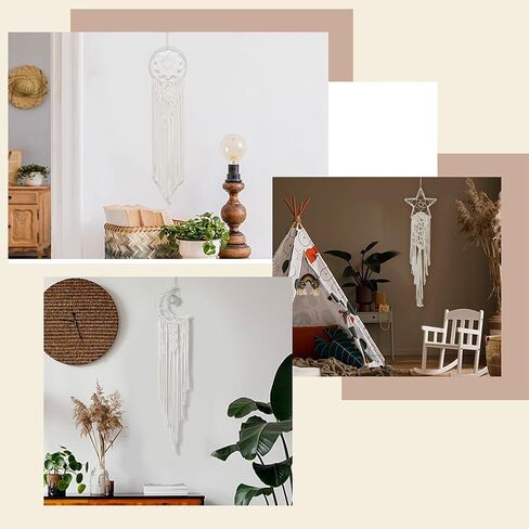 FREEBLOSS 3 Set Moon and Star Macrame Kit - Star Moon Dreamcatcher with Video Instructions - DIY Boho Wall Art - Macrame Wall Decoration for Bedroom Beginners in Saudi Arabia