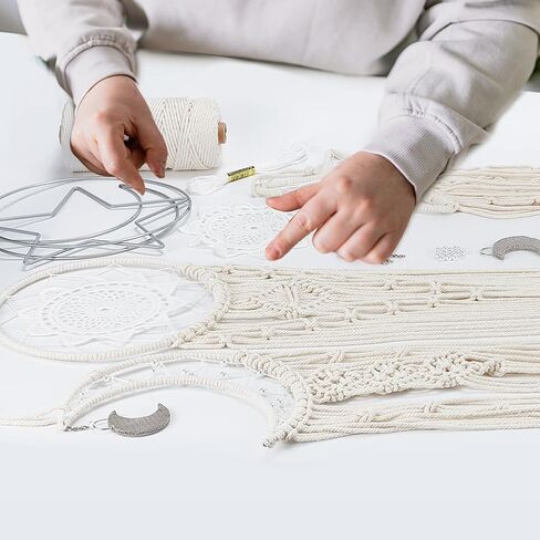 FREEBLOSS 3 Set Moon and Star Macrame Kit - Star Moon Dreamcatcher with Video Instructions - DIY Boho Wall Art - Macrame Wall Decoration for Bedroom Beginners in Saudi Arabia