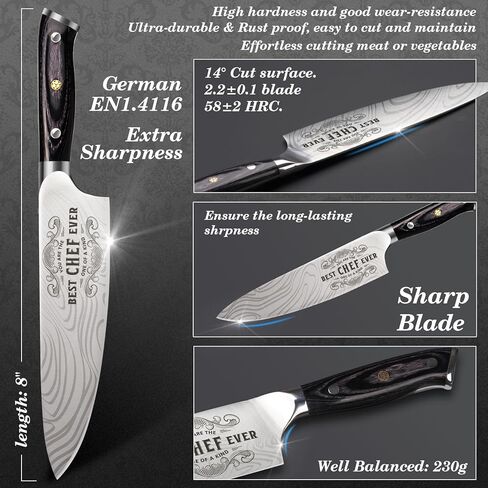 Gifts for Men Women Chef Christmas, 8 inch Professional Kitchen Knife Gift Set, German High Carbon Stainless Steel Chef's Knife, Birthday Gifts for Men, Father day Chef Gifts in Saudi Arabia