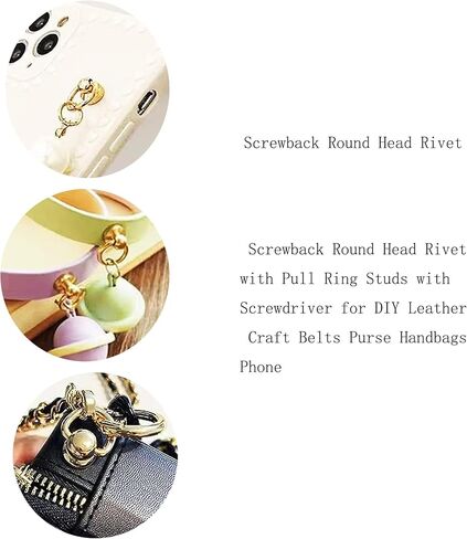 66pcs Screwback Round Head Rivet 8mm, Silver Pull Ring Rivet DIY Accessory Screw Rivets Screwback Round Head Rivet with Pull Ring Studs DIY Leather Craft Rivets Studs in Saudi Arabia