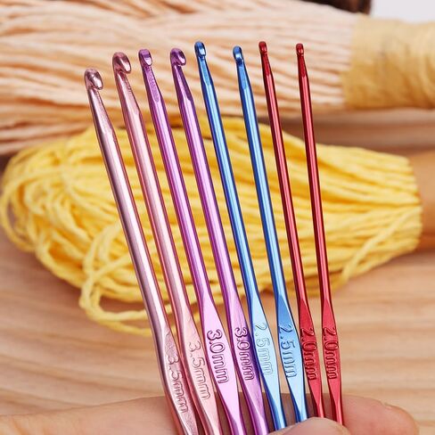 8pcs Colorful Crochet Hook Set Aluminum Handle Knitting Crochet Needles Sweater DIY Hooks Set Metal Sewing Hook Knitting Tool in Saudi Arabia