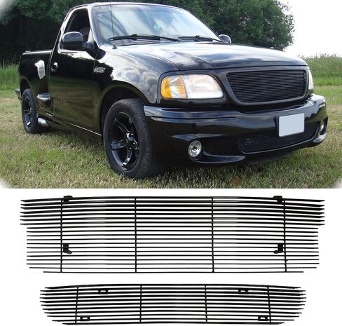Front Black Main Upper Lower Bumper Billet Grille Combo Compatible with 1999 2000 2001 2002 2003 Ford F150 Lightning Grill Insert in Saudi Arabia