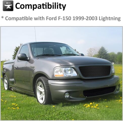 Front Black Main Upper Lower Bumper Billet Grille Combo Compatible with 1999 2000 2001 2002 2003 Ford F150 Lightning Grill Insert in Saudi Arabia