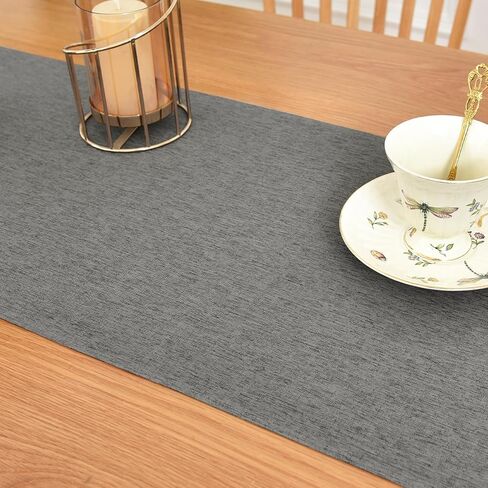 Waterproof Faux Linen Table Runner Farmhouse Short Mist Blue Table Runner 36 Inches Rustic Washable Table Runner Dresser Scarf for Kitchen Dining Room Indoor Outdoor 13x36 Inch in Kuwait