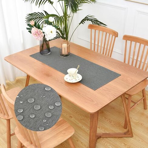 Waterproof Faux Linen Table Runner Farmhouse Short Mist Blue Table Runner 36 Inches Rustic Washable Table Runner Dresser Scarf for Kitchen Dining Room Indoor Outdoor 13x36 Inch in Kuwait