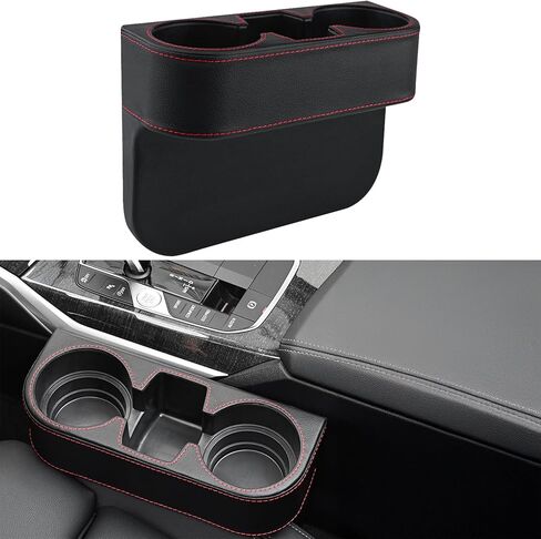 Car Cup Holder Expander & Seat Gap Filler - PU Leather Cover with Stitching, Multifunctional Front Seat Organizer, for Car Truck Van, Holds Large Cups and Phones,Prevent Dropping Items (1Pack, Black) in Saudi Arabia