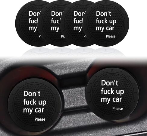 4PCS Car Cup Holder Coaster, Don't Fuck up My Car Please, Non-Slip Cup Holder Embedded Decorative Funny Coaster Suitable for Most Automobile Interior Accessories for Women Men (Black) in Saudi Arabia