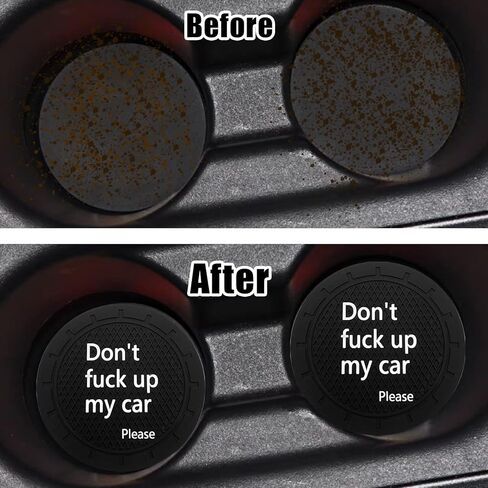 4PCS Car Cup Holder Coaster, Don't Fuck up My Car Please, Non-Slip Cup Holder Embedded Decorative Funny Coaster Suitable for Most Automobile Interior Accessories for Women Men (Black) in Saudi Arabia