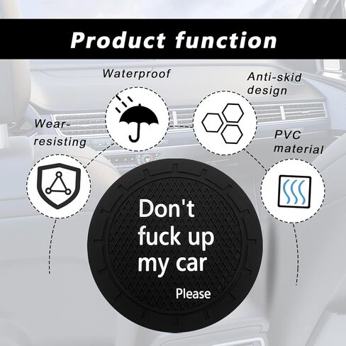 4PCS Car Cup Holder Coaster, Don't Fuck up My Car Please, Non-Slip Cup Holder Embedded Decorative Funny Coaster Suitable for Most Automobile Interior Accessories for Women Men (Black) in Saudi Arabia