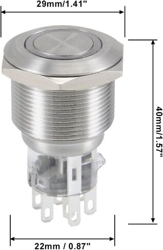 uxcell Latching Metal Push Button Switch 22mm Mounting Dia DPDT 2NO 2NC 24V Blue LED Light in Saudi Arabia
