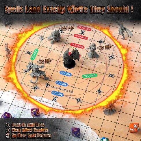 قالب تلف D&D 5e مع فتحة مركزية مقاس 1 بوصة - مقياس AOE أكريليك مكعب/مخروط مقاس 30 بوصة، أداة محاذاة RPG للإملاء الدقيق، ملحقات ألعاب الطاولة وهدايا DM، أدوات للأبراج المحصنة والتنينات in Kuwait