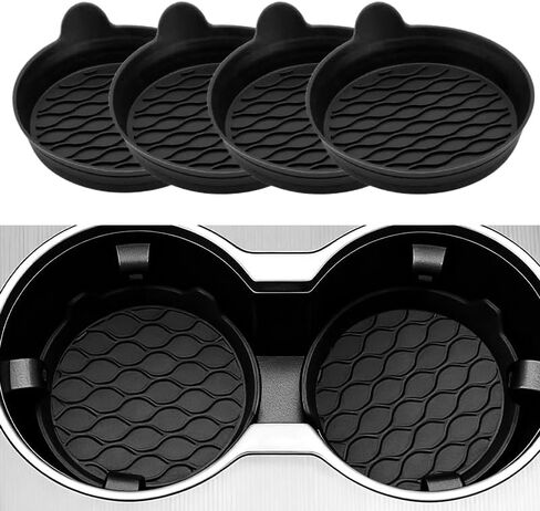 قاعدة حامل أكواب السيارة، قواعد أكواب من السيليكون للسيارات، ملحقات داخلية للسيارة غير قابلة للانزلاق، 4 قطع باللون الأسود (أسود) in Kuwait