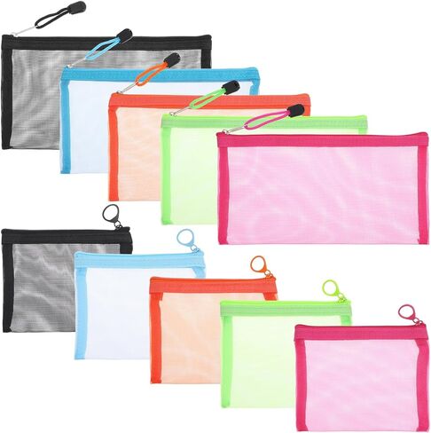 10pcs Mesh Zipper Pouch 2 Sizes Multicolor Zip Bags, Mesh Bags with Zipper for Purse Organizer Pouches Small Travel Toiletry Pouch Bag Document Bag, 5 Colors in Saudi Arabia