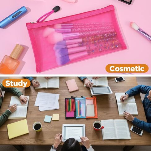 10pcs Mesh Zipper Pouch 2 Sizes Multicolor Zip Bags, Mesh Bags with Zipper for Purse Organizer Pouches Small Travel Toiletry Pouch Bag Document Bag, 5 Colors in Saudi Arabia