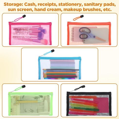 10pcs Mesh Zipper Pouch 2 Sizes Multicolor Zip Bags, Mesh Bags with Zipper for Purse Organizer Pouches Small Travel Toiletry Pouch Bag Document Bag, 5 Colors in Saudi Arabia