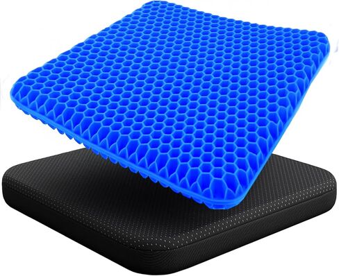 EcoNour Gel Seat Cushion for Long Sitting – Blue | Double-Layer Honeycomb Gel Cushion for Office Chair, Car & Wheelchair | Pain Relief for Tailbone, Sciatica & Back Support in Saudi Arabia