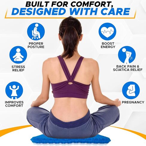 EcoNour Gel Seat Cushion for Long Sitting – Blue | Double-Layer Honeycomb Gel Cushion for Office Chair, Car & Wheelchair | Pain Relief for Tailbone, Sciatica & Back Support in Saudi Arabia