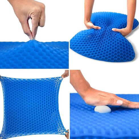 EcoNour Gel Seat Cushion for Long Sitting – Blue | Double-Layer Honeycomb Gel Cushion for Office Chair, Car & Wheelchair | Pain Relief for Tailbone, Sciatica & Back Support in Saudi Arabia