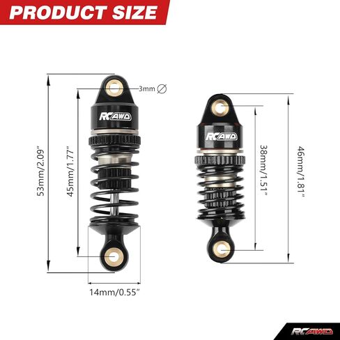 مجموعة صدمات RCAWD RC لسيارة Losi 1/12 RC Racecar على الطريق، أجزاء مثبط ممتص الصدمات الأمامي والخلفي من الألومنيوم والتيتانيوم in Kuwait