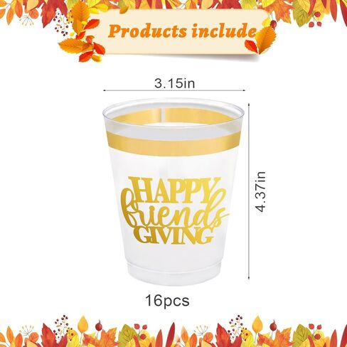 16 عبوة من أكواب عيد الأصدقاء السعيدة لتزيين حفلات عيد الشكر، 12 أونصة من رقائق الذهب البلاستيكية الشفافة القابلة لإعادة الاستخدام لمستلزمات حفلات عيد الشكر in Kuwait