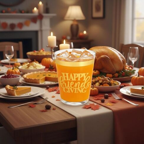 16 عبوة من أكواب عيد الأصدقاء السعيدة لتزيين حفلات عيد الشكر، 12 أونصة من رقائق الذهب البلاستيكية الشفافة القابلة لإعادة الاستخدام لمستلزمات حفلات عيد الشكر in Kuwait