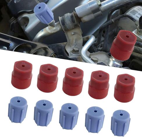 R134a AC Valve Cap Kit, 13mm & 16mm Air Conditioning Service AC System Charging Port Caps, Universal Auto Maintenance Leakproof Hat Replacement, 5 Blue Low Side & 5 Red High Side (10PCS) in Saudi Arabia