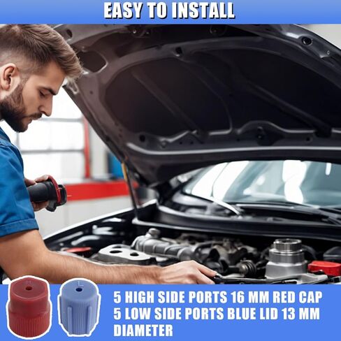 R134a AC Valve Cap Kit, 13mm & 16mm Air Conditioning Service AC System Charging Port Caps, Universal Auto Maintenance Leakproof Hat Replacement, 5 Blue Low Side & 5 Red High Side (10PCS) in Saudi Arabia