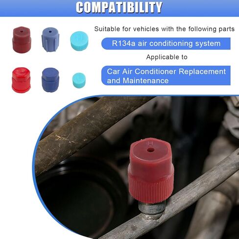 R134a AC Valve Cap Kit, 13mm & 16mm Air Conditioning Service AC System Charging Port Caps, Universal Auto Maintenance Leakproof Hat Replacement, 5 Blue Low Side & 5 Red High Side (10PCS) in Saudi Arabia
