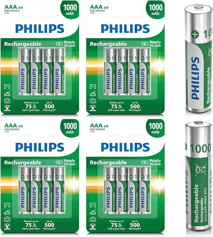 PHILIPS Rechargeable AAA Batteries 16 Pack 1000mAh NiMH Triple A Battery 1.2V Long Lasting 3A Batteries Recharge up to 500x （Full Discharge Test Every time） in Saudi Arabia