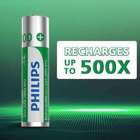PHILIPS Rechargeable AAA Batteries 16 Pack 1000mAh NiMH Triple A Battery 1.2V Long Lasting 3A Batteries Recharge up to 500x （Full Discharge Test Every time） in Saudi Arabia