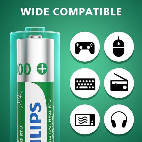 PHILIPS Rechargeable AAA Batteries 16 Pack 1000mAh NiMH Triple A Battery 1.2V Long Lasting 3A Batteries Recharge up to 500x （Full Discharge Test Every time） in Saudi Arabia