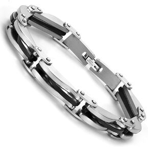 URBAN JEWELRY Industrial Greek Pattern 316L Stainless Steel Link Cuff Bracelet for Men (Black, Silver) in Kuwait