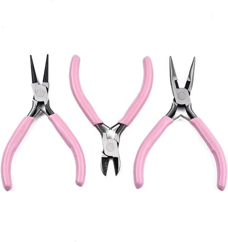 3 pcs Steel Pliers Set Side Cutter/Round Nose/Needle Nose Pliers with Plastic Handles Small Wire Cutter Tools for Jewelry Repair Crafts Wire Wrapping Cutting, Pearl Pink in Saudi Arabia