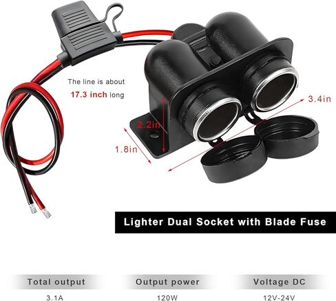 Cigarette Lighter Socket with Blade Fuse, Waterproof Auto Dual Socket Cigarette Lighter Splitter, 12V Power Outlet Splitter Replacement Plug for Car Marine Truck ATV RV in Saudi Arabia