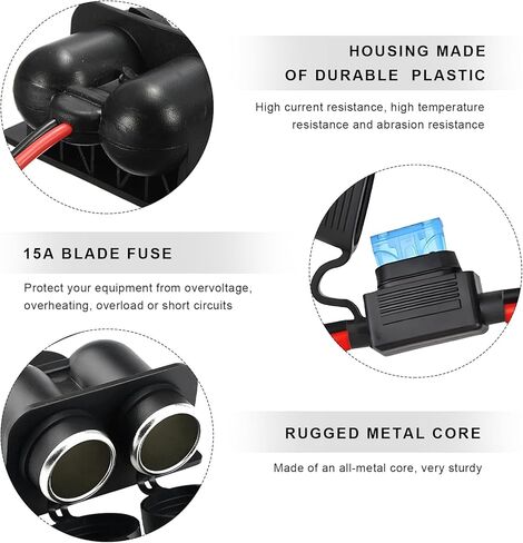 Cigarette Lighter Socket with Blade Fuse, Waterproof Auto Dual Socket Cigarette Lighter Splitter, 12V Power Outlet Splitter Replacement Plug for Car Marine Truck ATV RV in Saudi Arabia