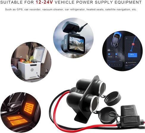 Cigarette Lighter Socket with Blade Fuse, Waterproof Auto Dual Socket Cigarette Lighter Splitter, 12V Power Outlet Splitter Replacement Plug for Car Marine Truck ATV RV in Saudi Arabia
