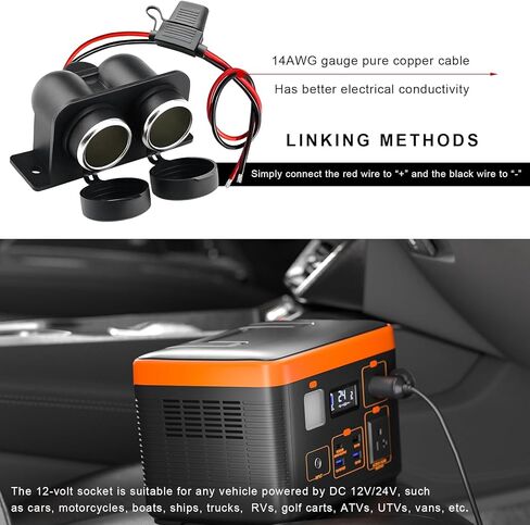 Cigarette Lighter Socket with Blade Fuse, Waterproof Auto Dual Socket Cigarette Lighter Splitter, 12V Power Outlet Splitter Replacement Plug for Car Marine Truck ATV RV in Saudi Arabia