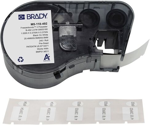 Brady Authentic (M5-118-492) FreezerBondz™ Ultra-Thin Cryogenic Polyester LBL .375 x 1 x .375Dia Black on White, 240 Labels. for use with The BMP51 and M511 Label Printers in Saudi Arabia