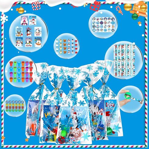Zhanmai 168 Pcs Christmas School Stationery Set Includes 24 Christmas Pencils 24 Erasers 24 Sharpeners 24 Stickers 24 Mini Notebooks 24 Stamps 24 Gift Bags for Xmas Party Favors (Snowflake Style) in Saudi Arabia