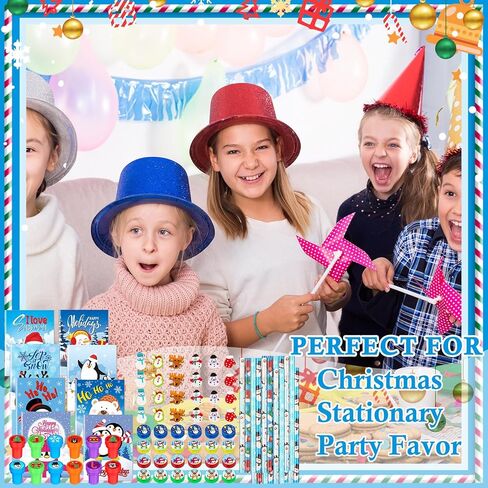 Zhanmai 168 Pcs Christmas School Stationery Set Includes 24 Christmas Pencils 24 Erasers 24 Sharpeners 24 Stickers 24 Mini Notebooks 24 Stamps 24 Gift Bags for Xmas Party Favors (Snowflake Style) in Saudi Arabia