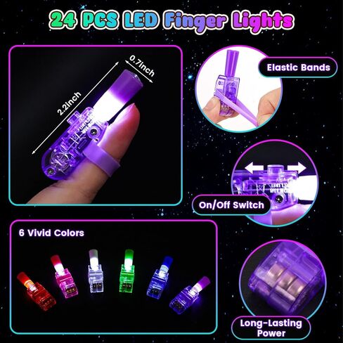 LovesTown 24PCS Space Themed Party Favors, LED Finger Lights for Kids Glow in The Dark Party Supplies for Birthday Goodie Bags Fillers Classroom Prizes in Saudi Arabia