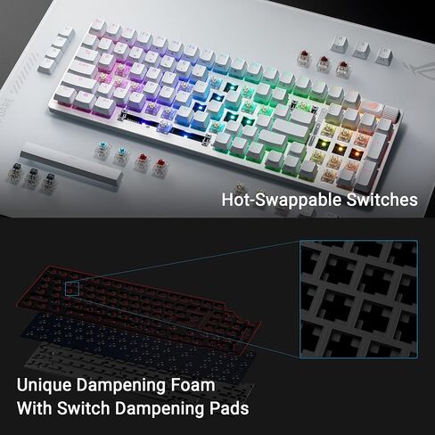 ASUS ROG Strix Scope II 96 Wireless Gaming Keyboard, Tri-Mode Connection, Dampening Foam & Switch-Dampening Pads, Hot-Swappable Pre-lubed ROG NX Storm Switches, PBT Keycaps, RGB-Black in Kuwait