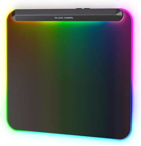 لوحة ماوس ألعاب BladeHawks BX10 RGB بإضاءة خلفية كاملة، 6 أوضاع وألوان إضاءة، منافذ USB 2.0 ونوع C، كابل نوع C قابل للفصل، سطح ذو ملمس دقيق، قاعدة غير قابلة للانزلاق (13.4 * 12.2 بوصة) - حصيرة مكتب مثالية in Saudi Arabia