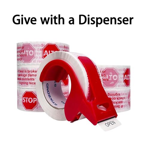 6 عبوات من شريط ختم إشارة التوقف مطبوع مسبقًا في حالة كسر الختم، تحقق من المحتويات قبل القبول، شريط تعبئة مطبوع عالي التحمل مقاس 2 بوصة × 110 ياردة مع موزع، شريط تغليف للشحن والنقل in Kuwait