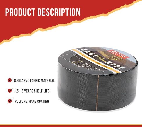 Mytee Products 8.8 oz Waterproof Black Vinyl Tarp Repair Tape 6 Inch x 50 FT with Heavy Duty Adhesive Backing - Tarp Patch Kit, Tarp Repair Kit in Kuwait
