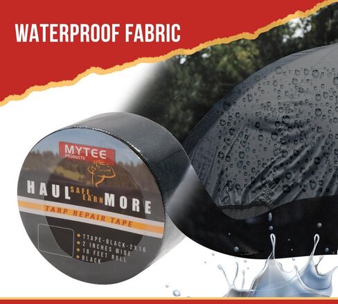 Mytee Products 8.8 oz Waterproof Black Vinyl Tarp Repair Tape 6 Inch x 50 FT with Heavy Duty Adhesive Backing - Tarp Patch Kit, Tarp Repair Kit in Kuwait