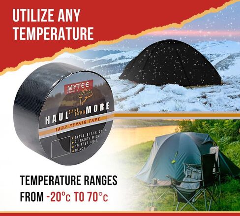 Mytee Products 8.8 oz Waterproof Black Vinyl Tarp Repair Tape 6 Inch x 50 FT with Heavy Duty Adhesive Backing - Tarp Patch Kit, Tarp Repair Kit in Kuwait