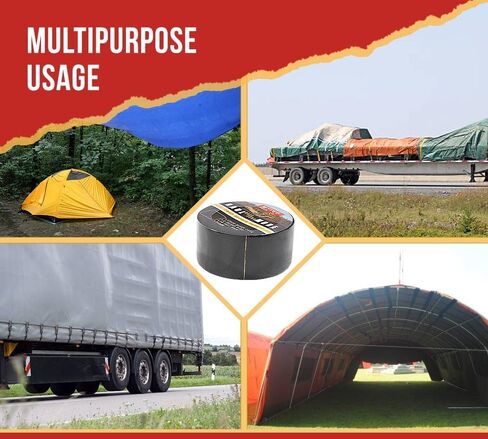 Mytee Products 8.8 oz Waterproof Black Vinyl Tarp Repair Tape 6 Inch x 50 FT with Heavy Duty Adhesive Backing - Tarp Patch Kit, Tarp Repair Kit in Kuwait